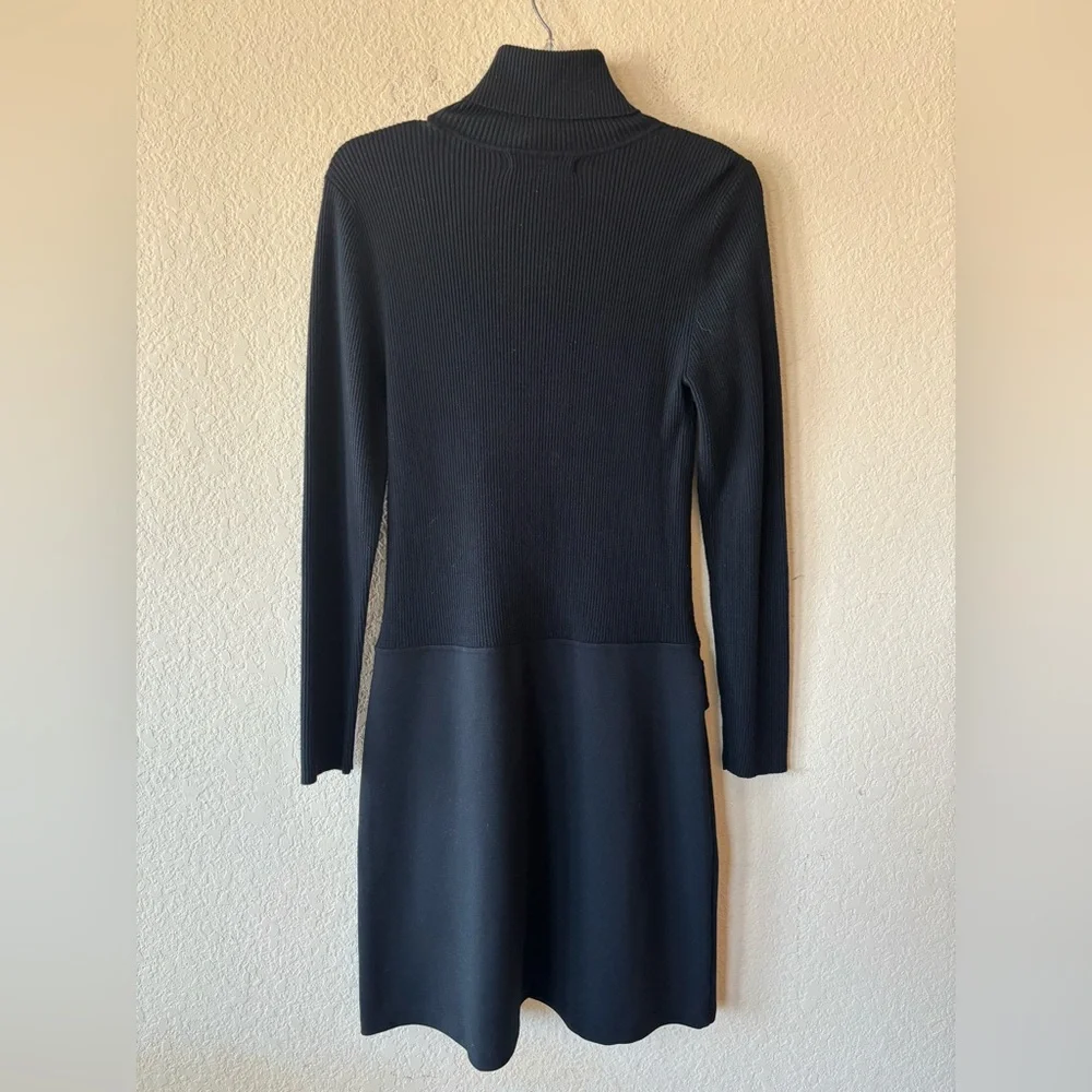 Michael Kors Black Ribbed Knit Long Sleeve Dress M‎